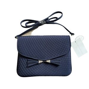 NWT Worthington Dark Blue Quilted Crossbody Bag with Tassels Purse Clutch Formal